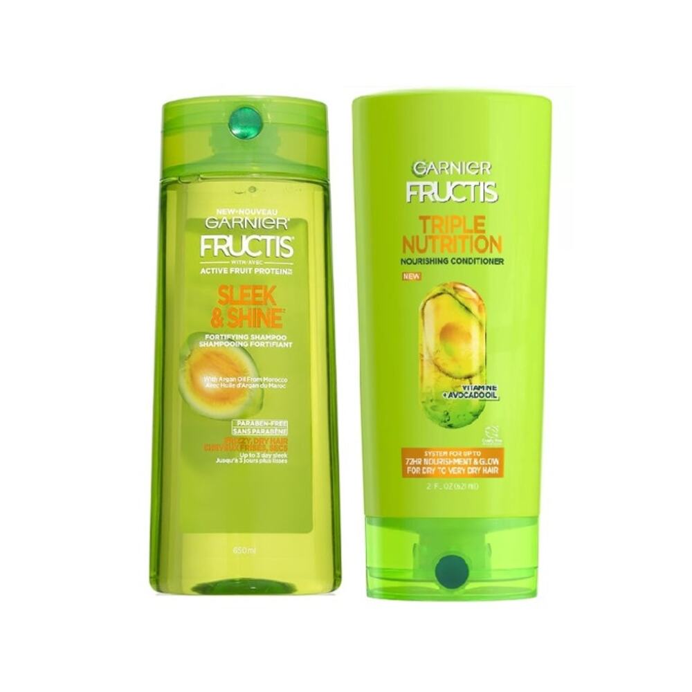 2 Pack Garnier Fructis Shampoo & Conditioner Sleek & Shine Triple Nutrition